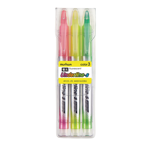 도매마켓365 문화연필 언더라인 하이라이터 3색 형광펜 S