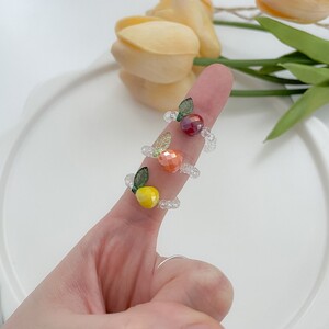 에이지리스에비뉴 반투명 포인트 비즈 구슬 과일 삐삐 반지