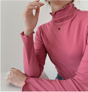 에이지리스에비뉴 초특가 물결 데일리 무지 부드러운 기모면 반목 목폴라 긴팔 티셔츠