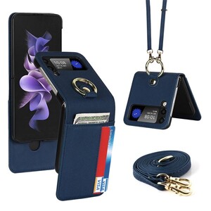 에이지리스에비뉴 갤럭시Z플립4 3 텐레더 카드지갑 핸드링 숄더스트랩 가죽케이스 Z Flip
