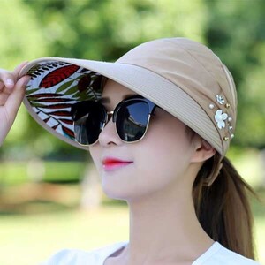 에이지리스에비뉴 플라워 패턴 큐빅 장식 여성 여름 썬캡 모자 SLT-DS35
