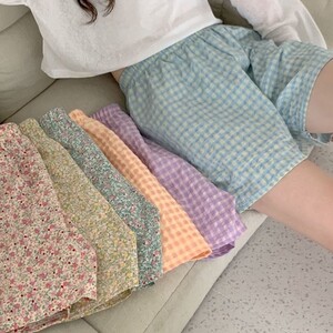 에이지리스 여름 체크 플라워 파자마 잠옷 반바지 6color